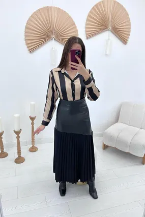 ELS High-Waisted Leather Trimmed Skirt - Black - Babylon