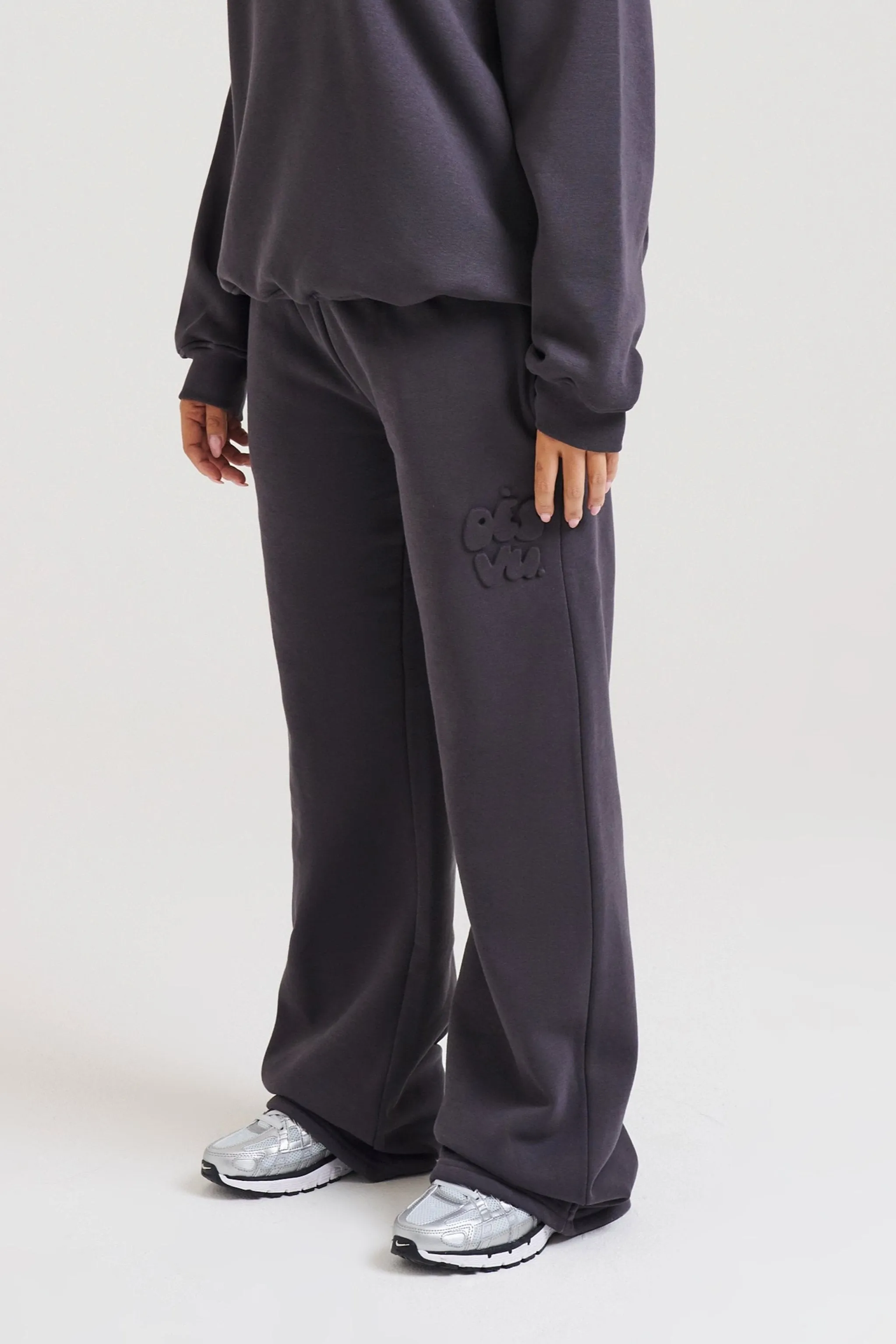 Embossed Wide Leg Joggers - Charcoal