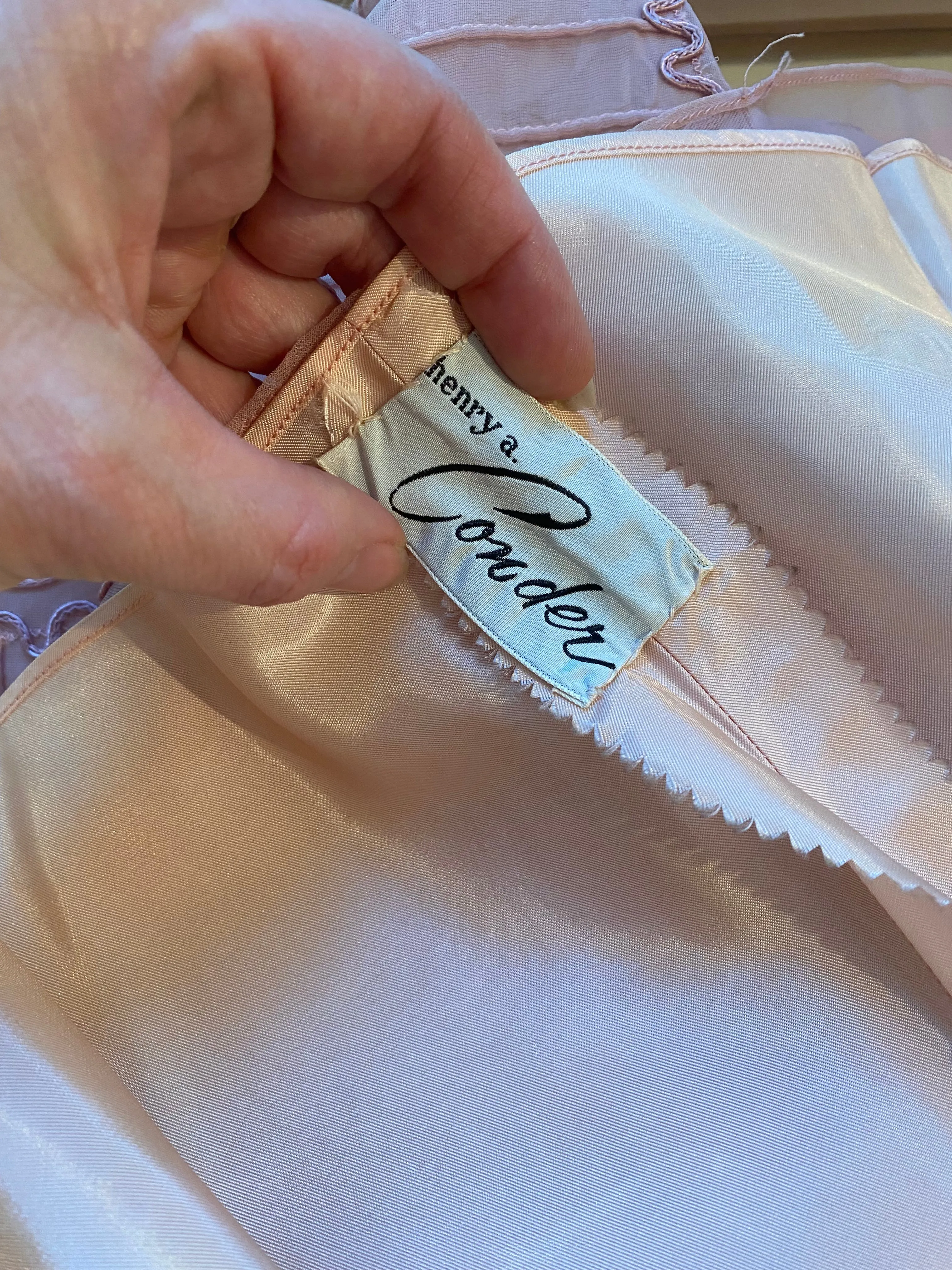 Exquisite 1950's Blushing Rose Organza Party Dress With Checkerboard Soutache / Small