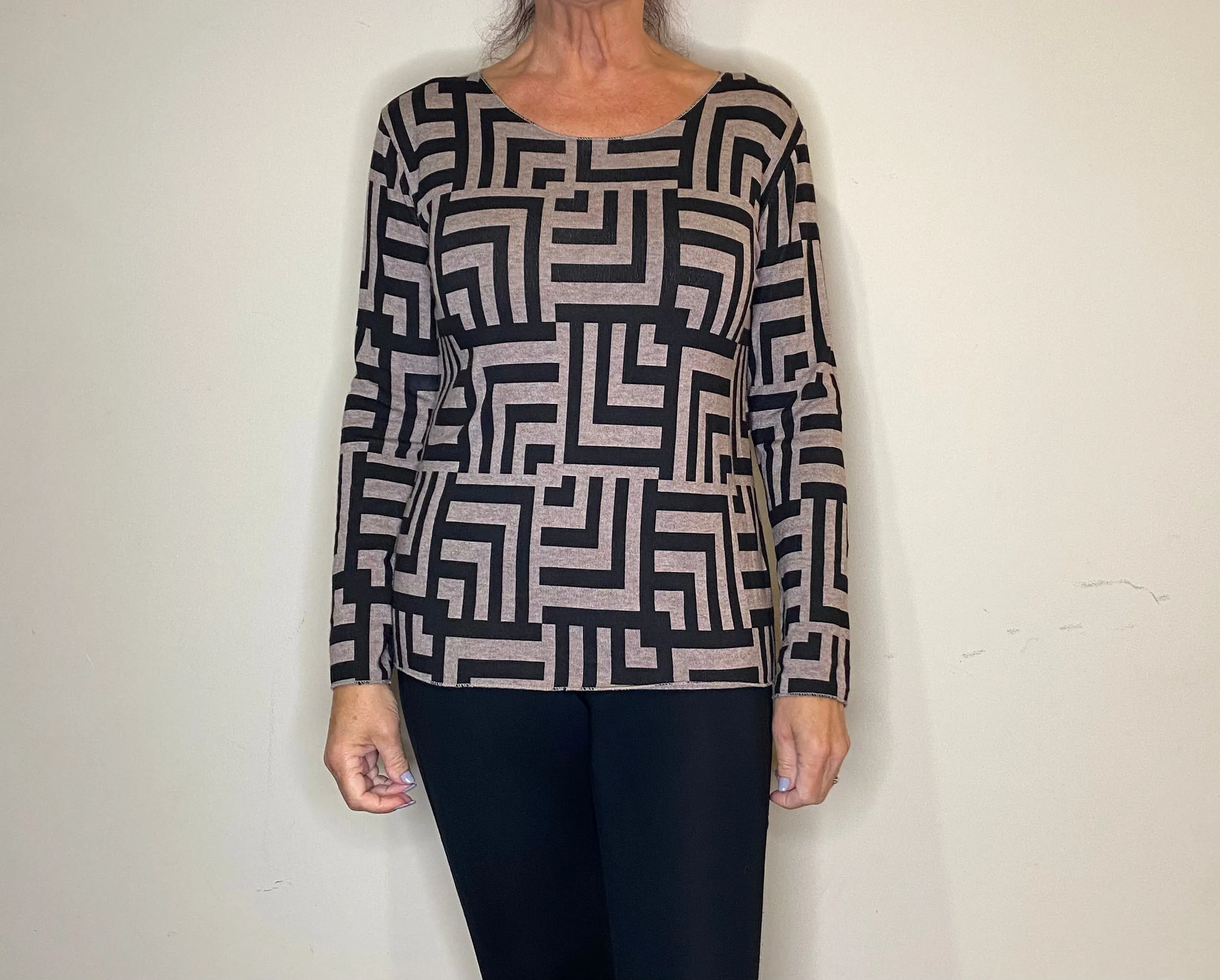 Fern Designer Styled Print Round Neck Angora Jumper (2 Colours)