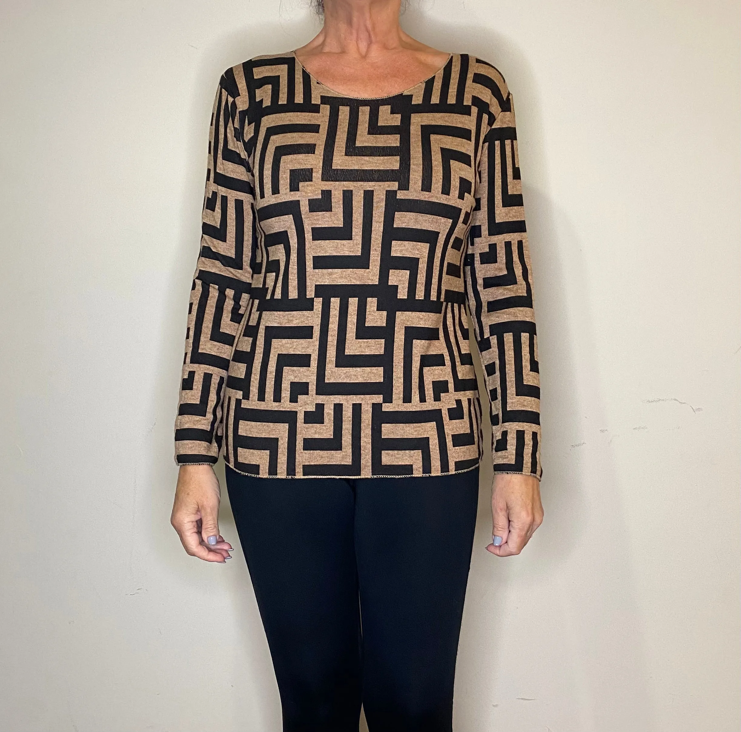 Fern Designer Styled Print Round Neck Angora Jumper (2 Colours)