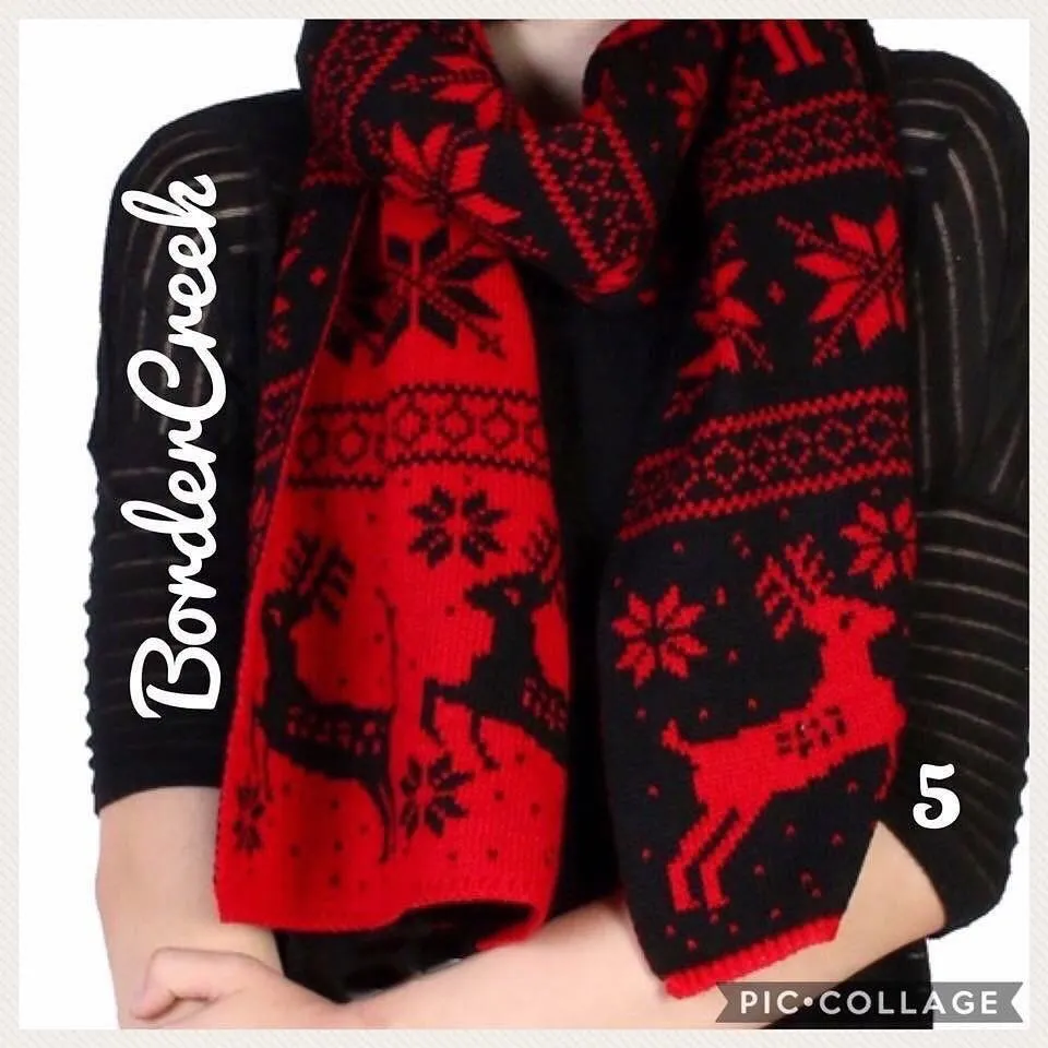 Festive Over Sized Knit Scarf Black & Red As Shown