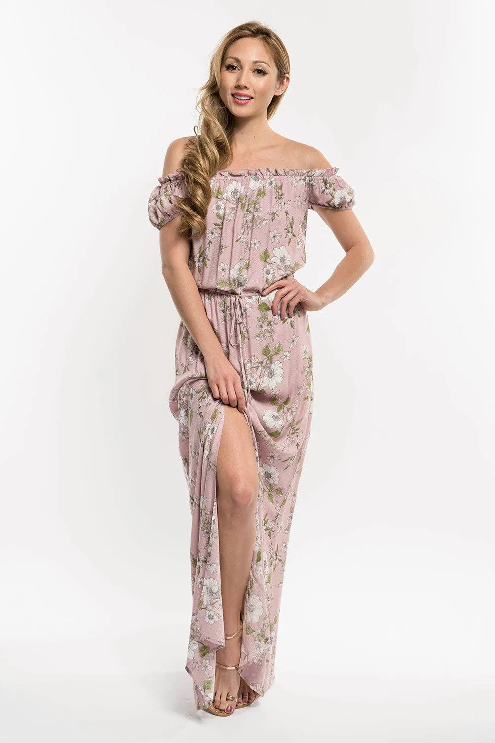 Floral Print Off Shoulder Spring Maxi Dress