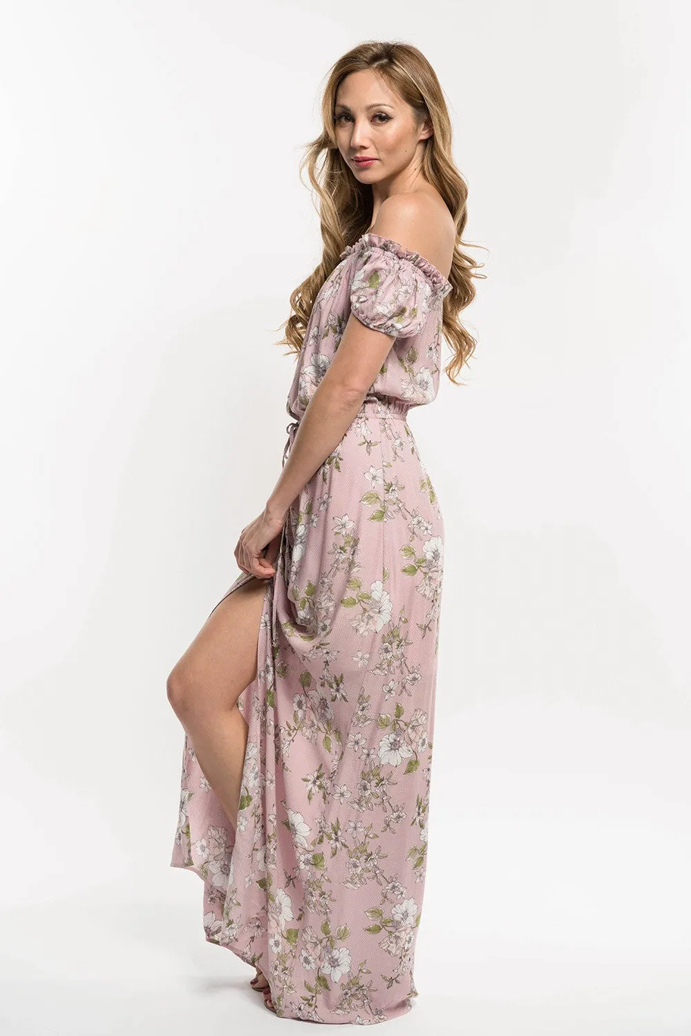 Floral Print Off Shoulder Spring Maxi Dress
