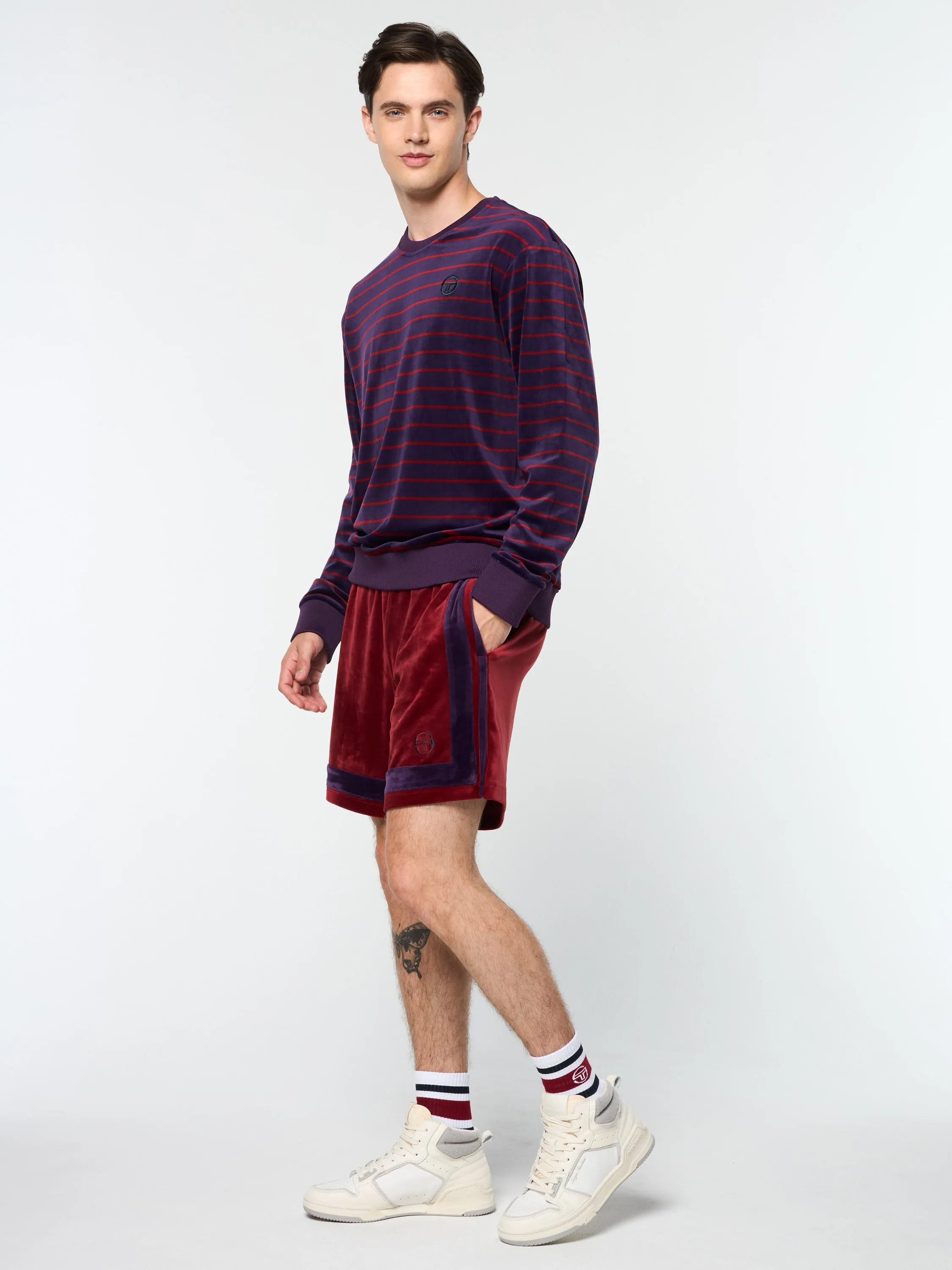 Foggia Velour Crewneck- Blackberry Cordial
