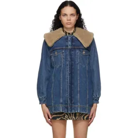 GANNI Blue Denim Teddy Oversized Jacket