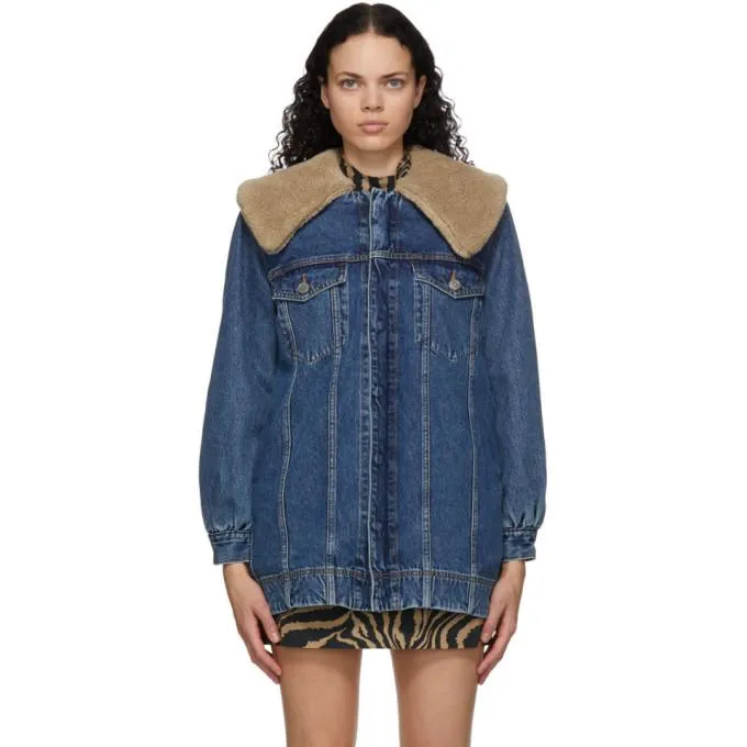 GANNI Blue Denim Teddy Oversized Jacket