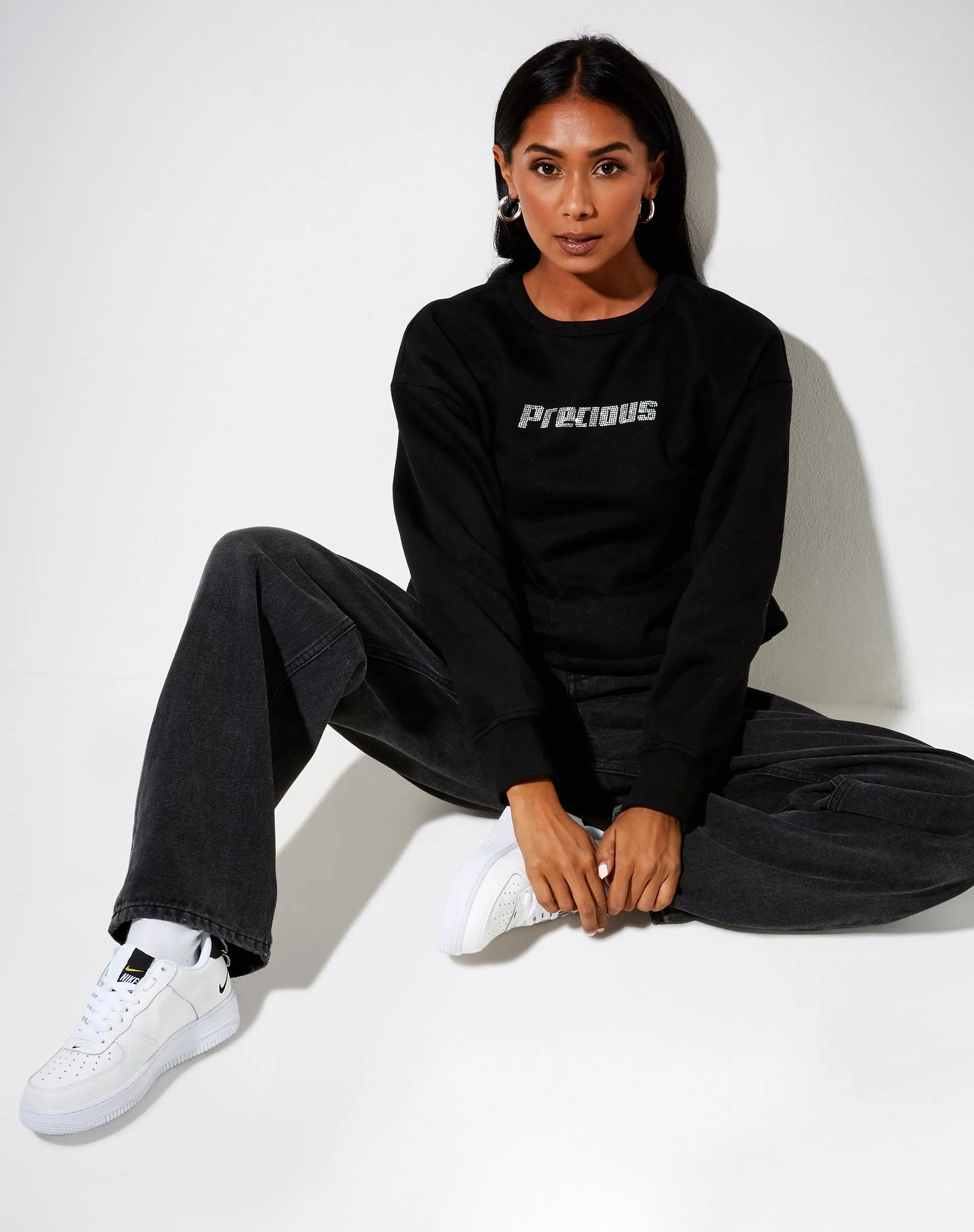 Glora Sweatshirt in Black 'Precious' Hotfix