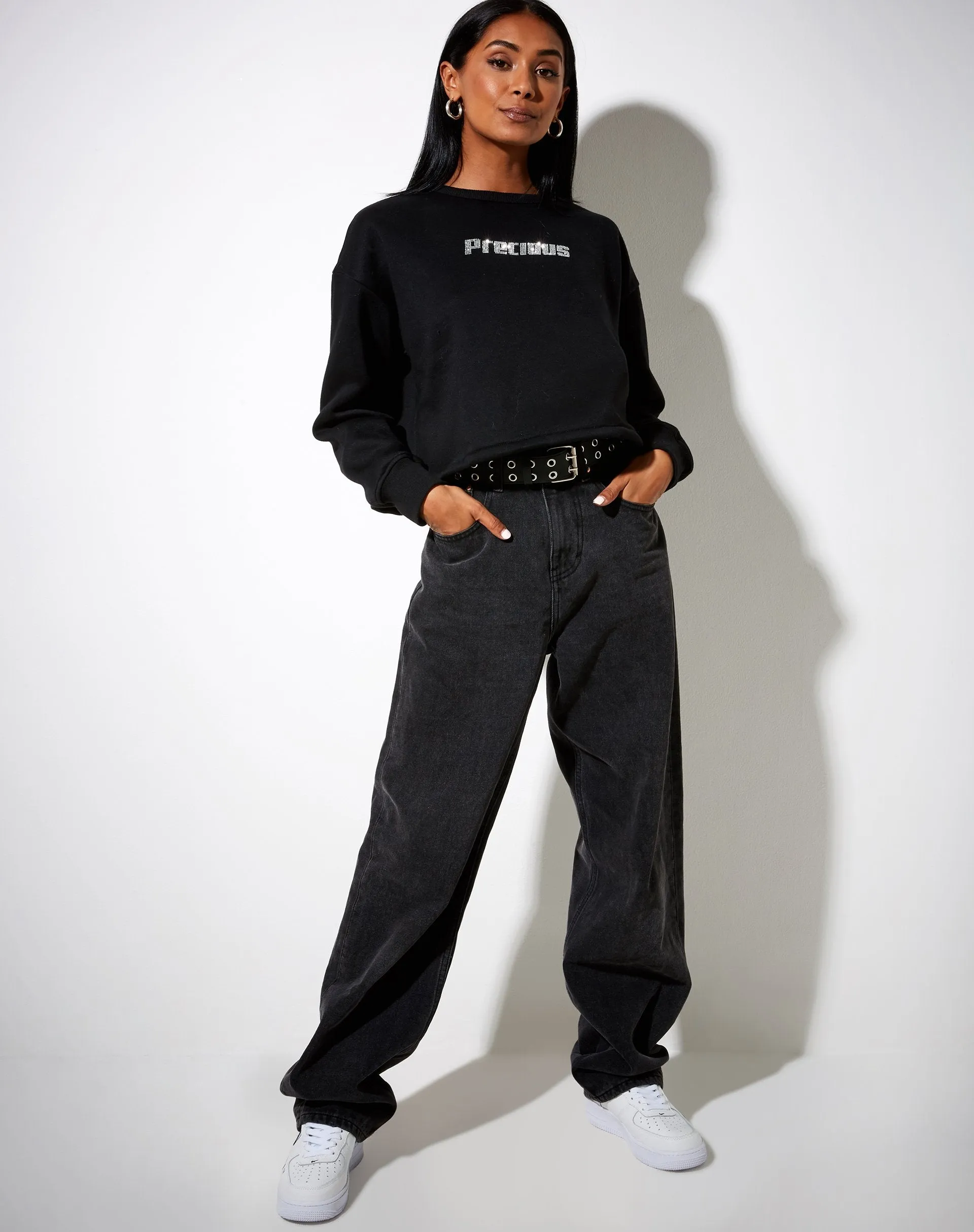 Glora Sweatshirt in Black 'Precious' Hotfix