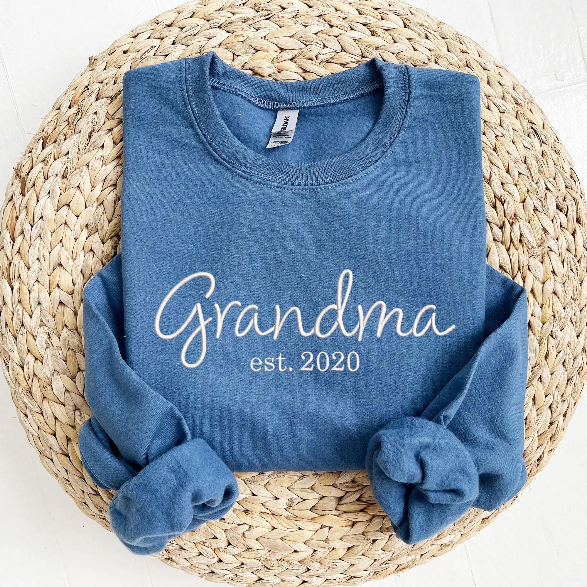 Grandma Est. Year Embroidered Gemma Crewneck Sweatshirt