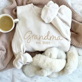 Grandma Est. Year Embroidered Gemma Crewneck Sweatshirt