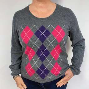 Grey Diamond Cashmere Crew Neck Jumper Large