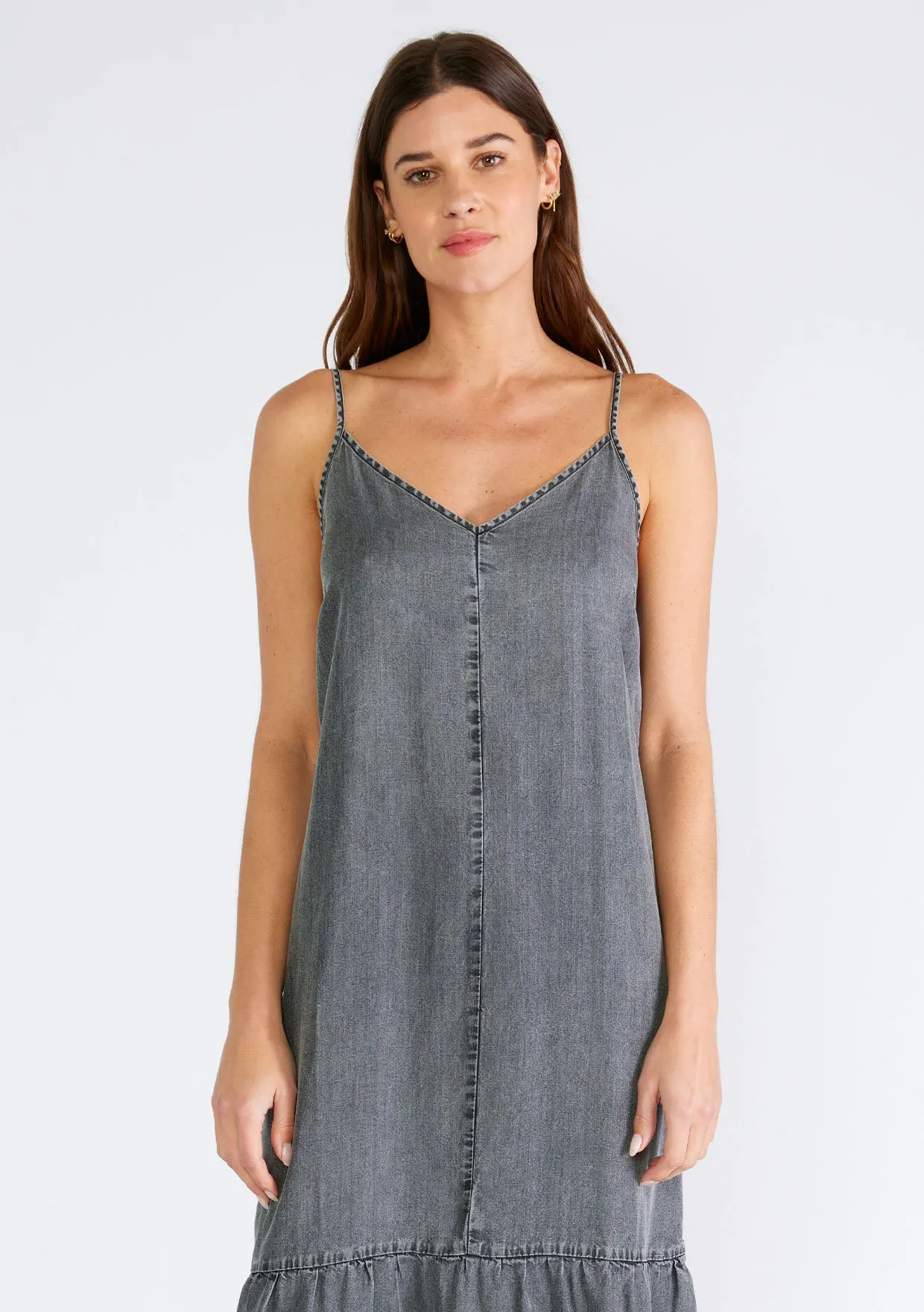 Grey Vintage Wash Sleeveless Tiered Maxi Dress