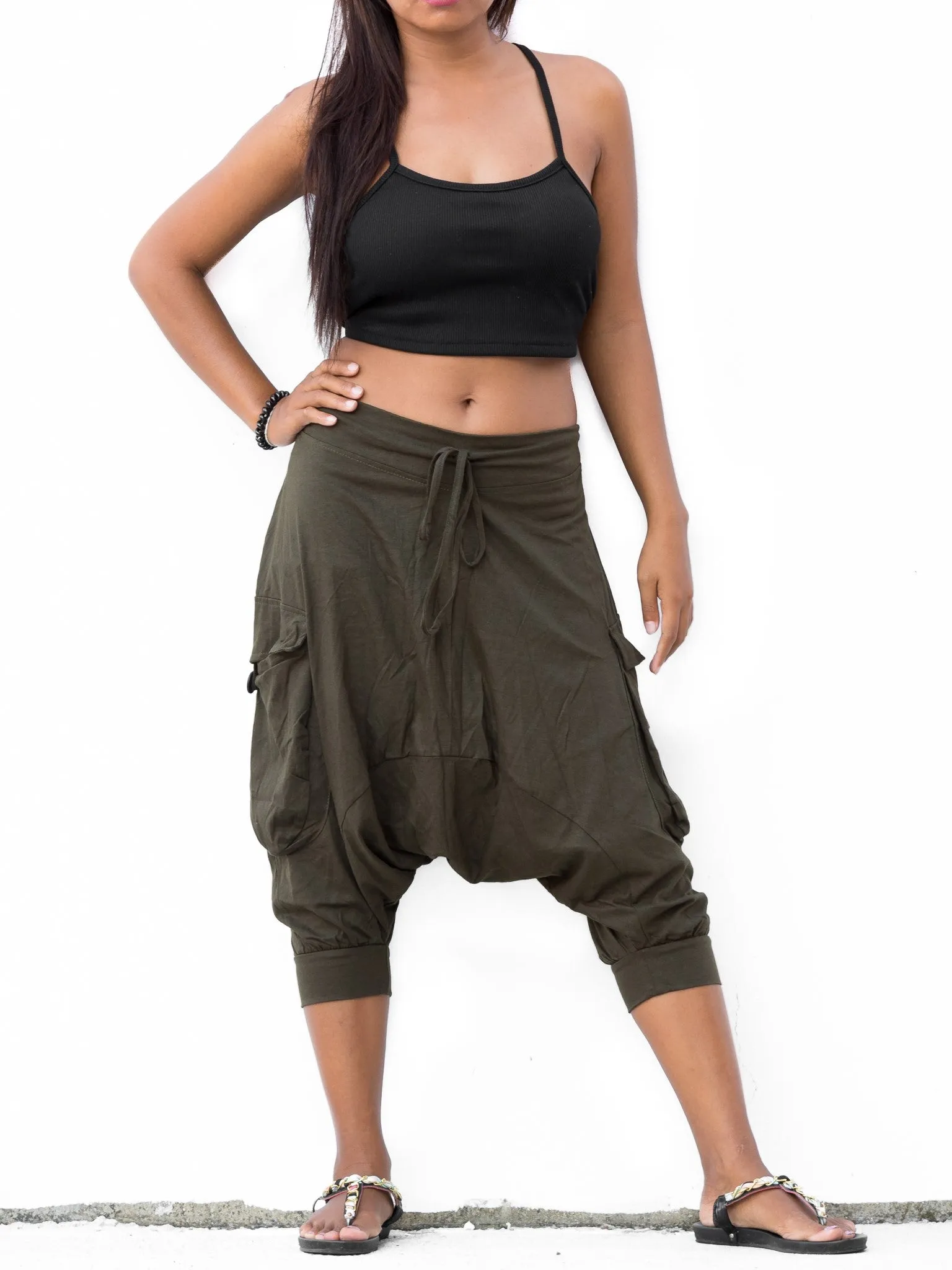 Harem Pants Short Men & Women Olive
