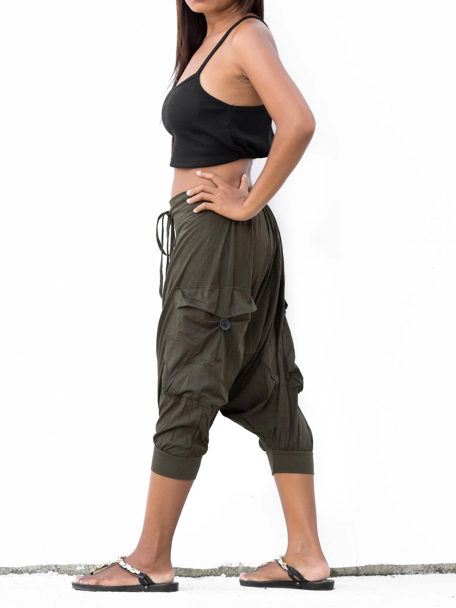 Harem Pants Short Men & Women Olive