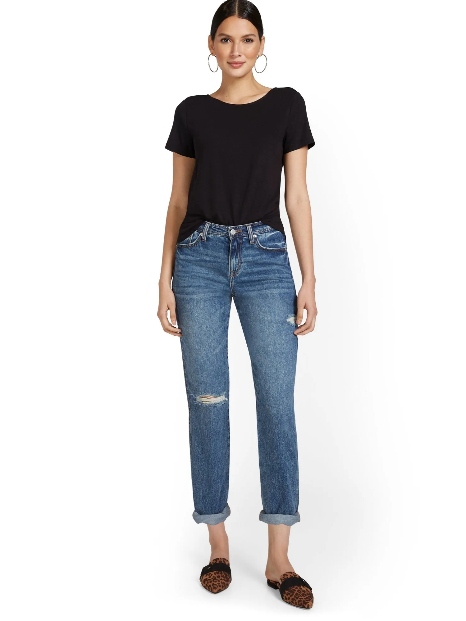 High-Waisted Curvy Dream Boyfriend Jeans - Medium Blue Wash