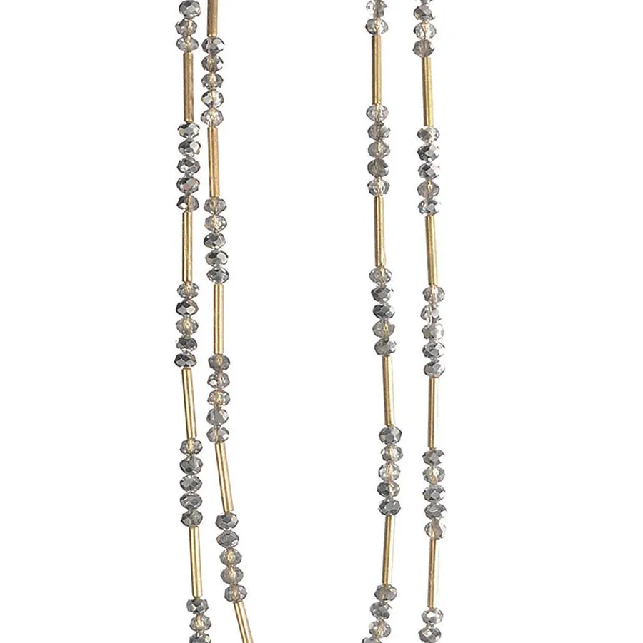 Hot Tomato Layered Twin Mirror Grey Crystals on Slip Chain Necklace in Worn Gold