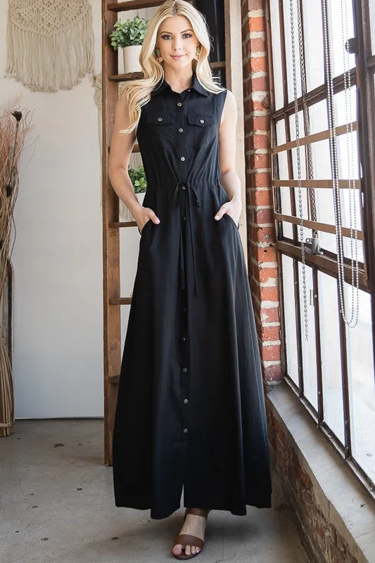Jace Sleeveless Button Down Maxi Dress