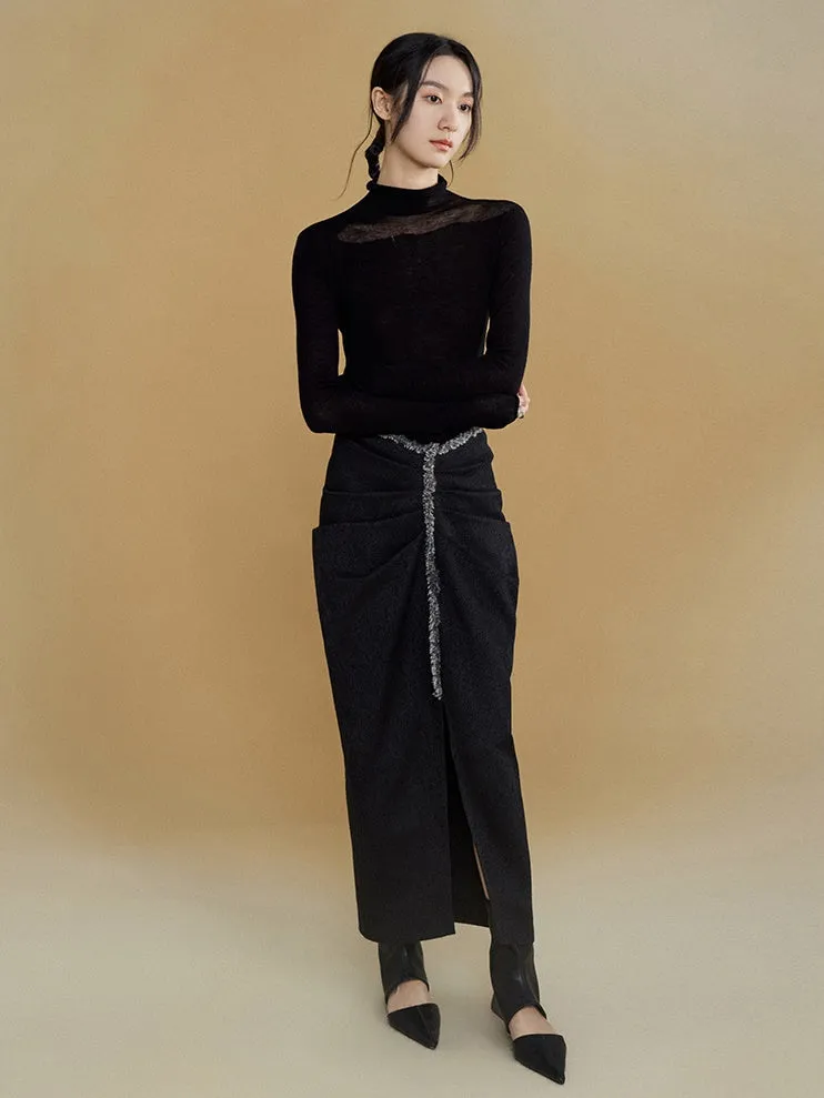 Jacquard Pleated Tapered Skirt