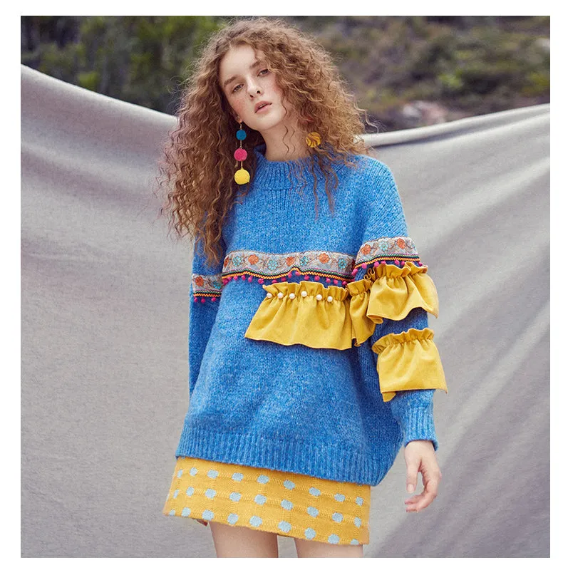 JAM PRINCESS TASSEL TRIM JUMPER WITH PLEATED RUFFLE DESIGN