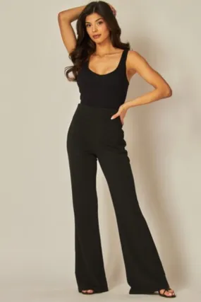 Jill Knit Crepe High Waist Flare Pants - Black