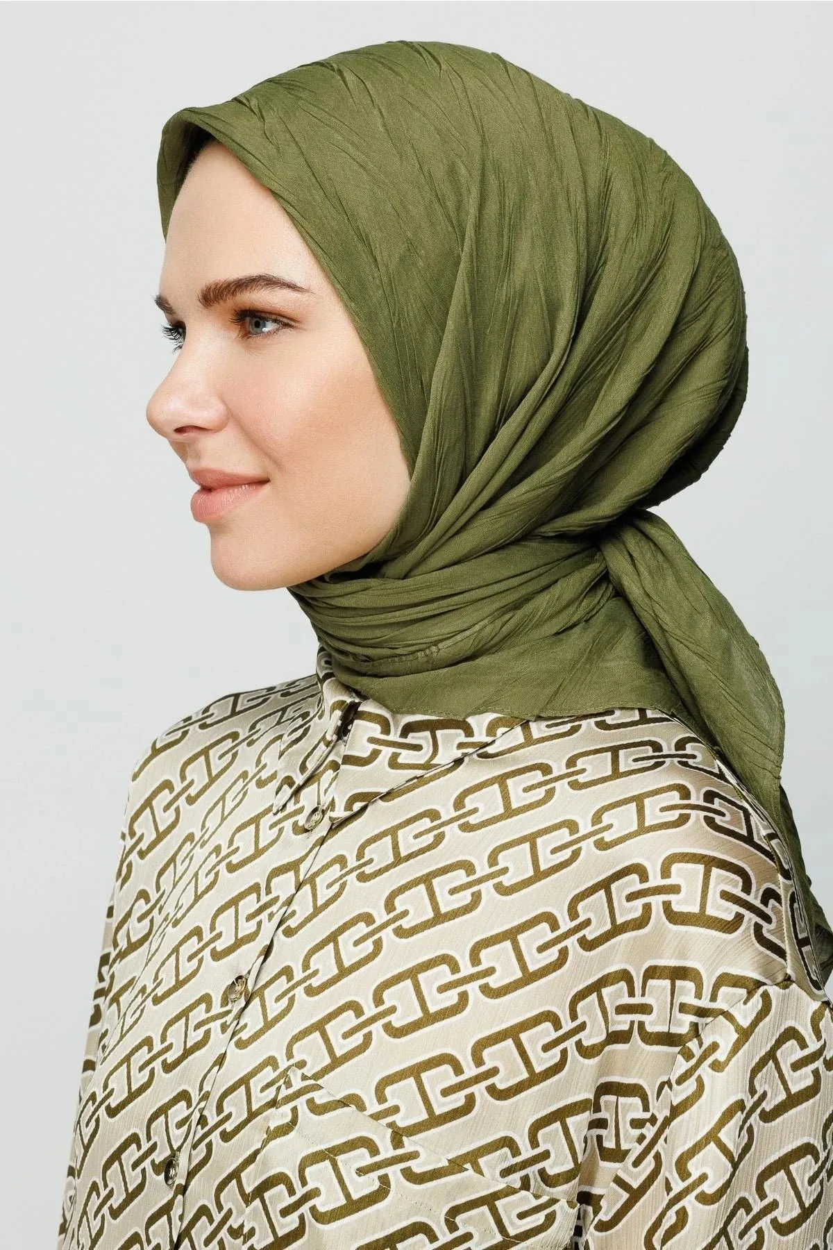 Khaki Pleated Bamboo Square Scarf
