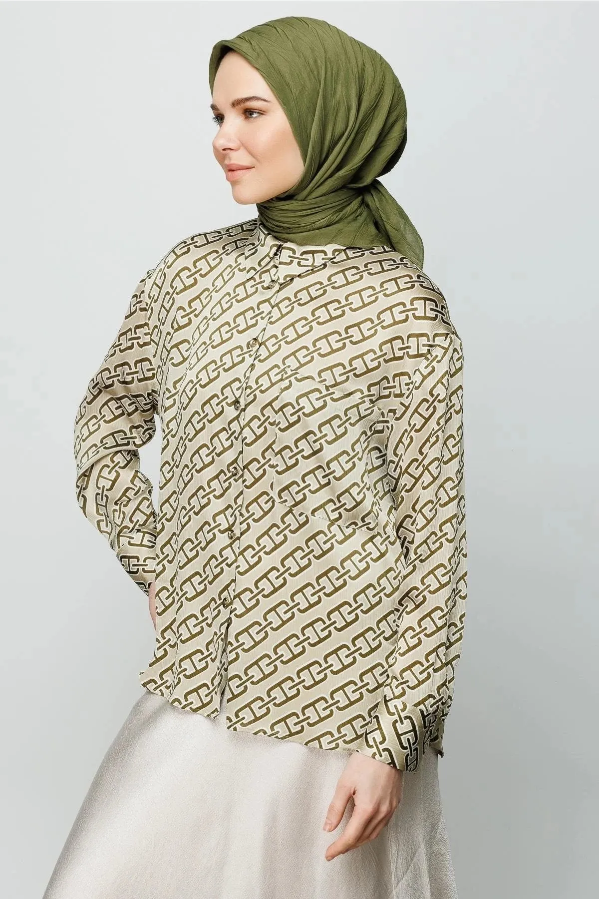 Khaki Pleated Bamboo Square Scarf
