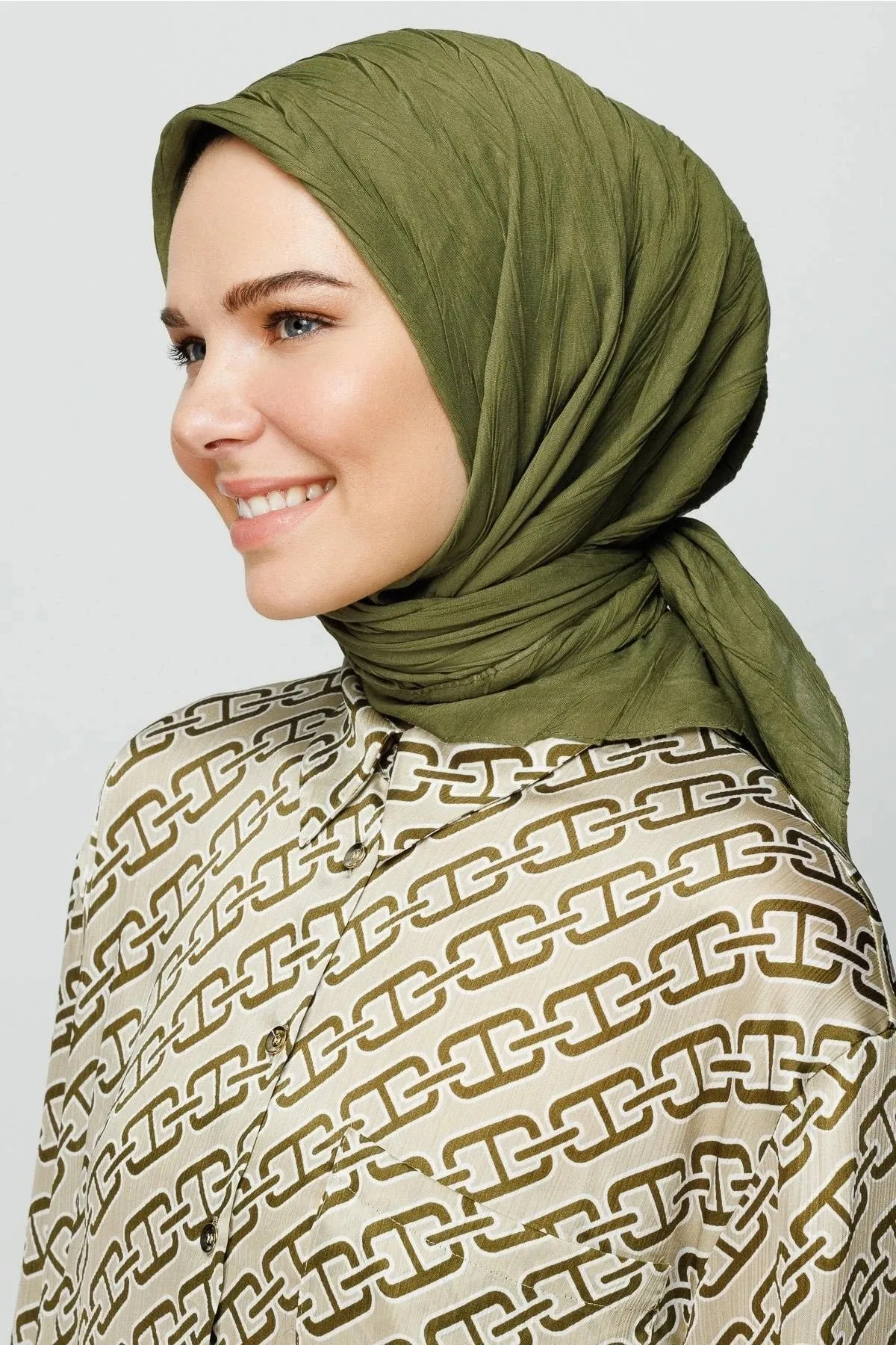 Khaki Pleated Bamboo Square Scarf