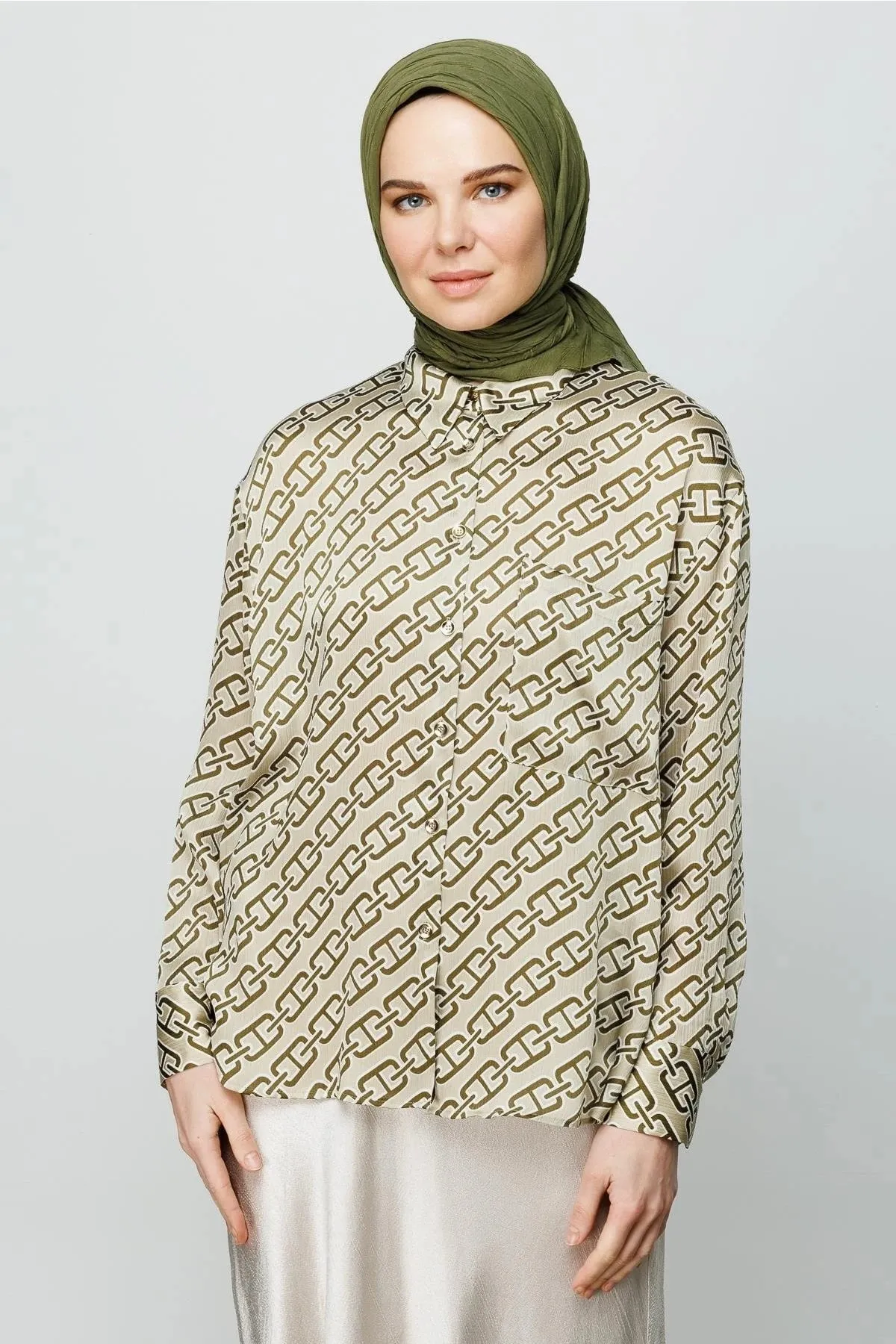 Khaki Pleated Bamboo Square Scarf