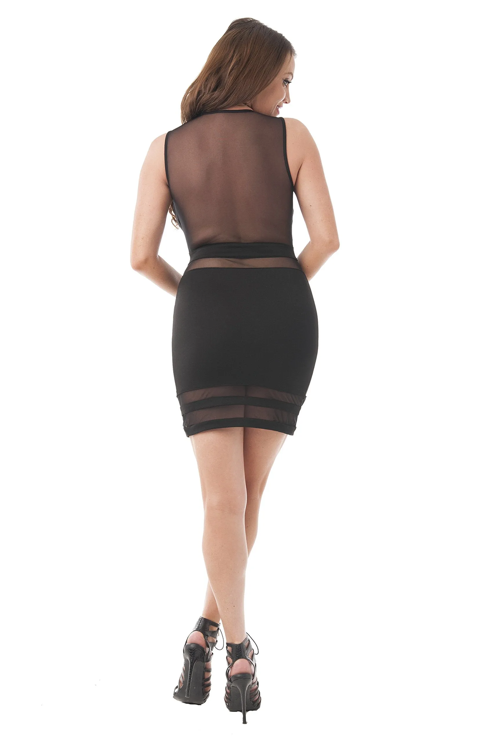 Khanomak Sleeveless Deep V Mesh Sexy Mini Cocktail Party Dress