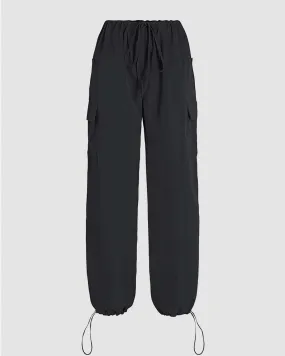 Korean Street Style  Solid Low-Rise Parachute Cargo Pants In Black