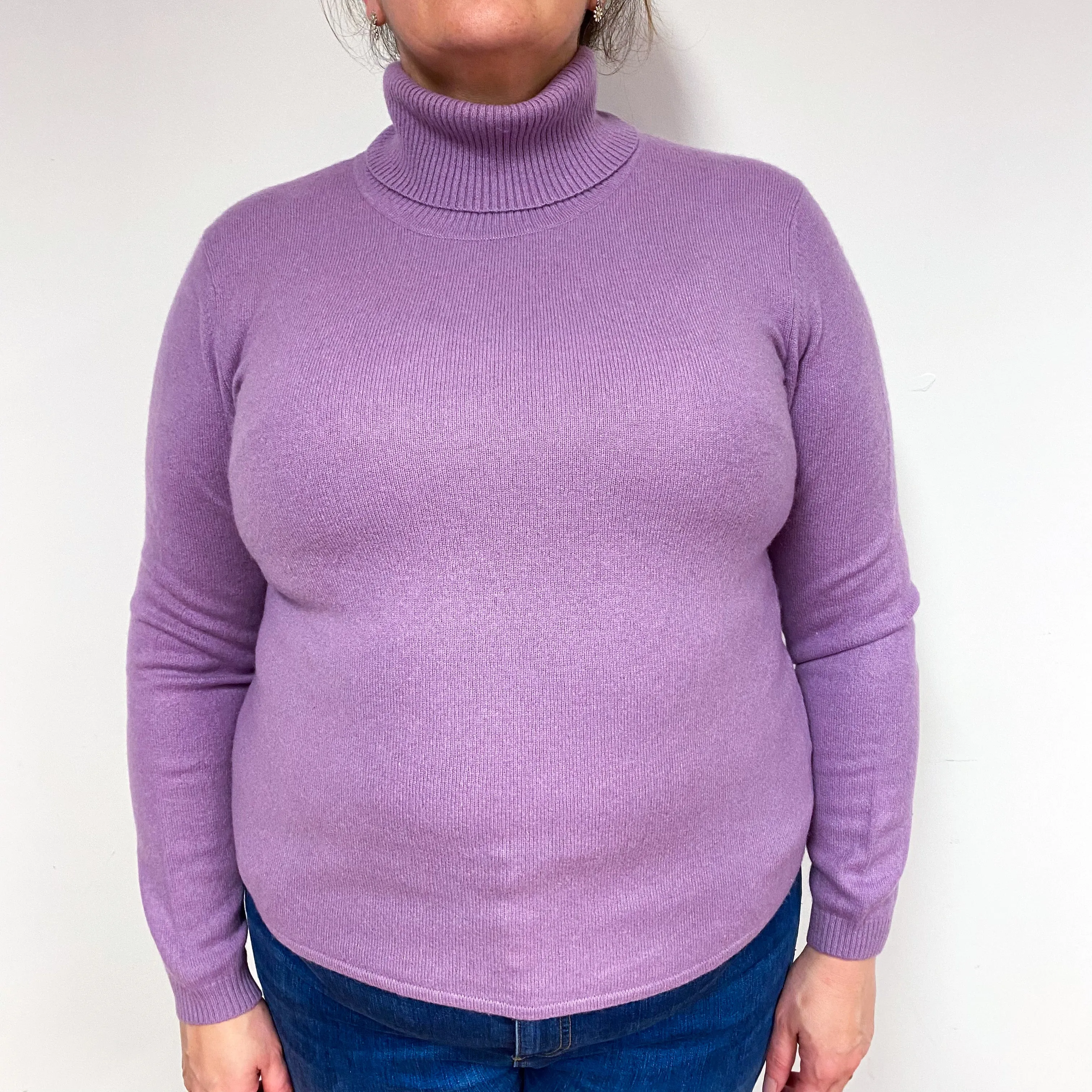 Lavender Purple Cashmere Polo Neck Jumper Extra Large