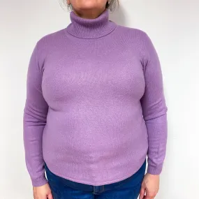 Lavender Purple Cashmere Polo Neck Jumper Extra Large