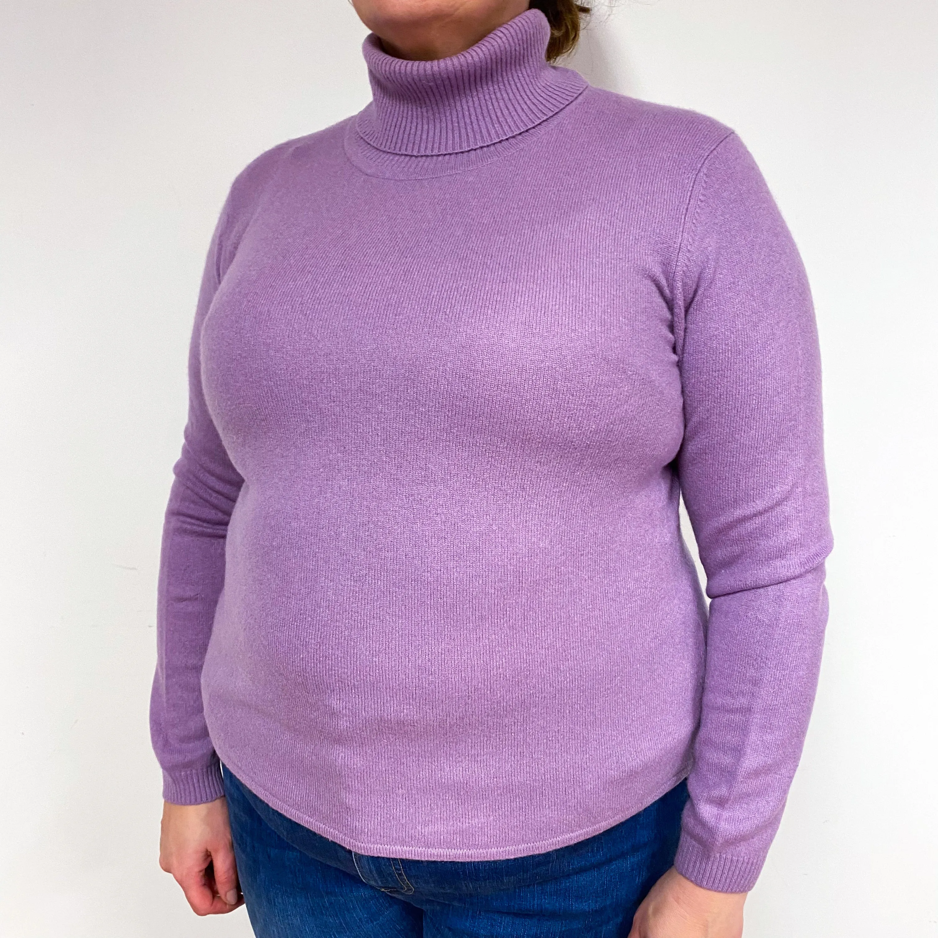Lavender Purple Cashmere Polo Neck Jumper Extra Large