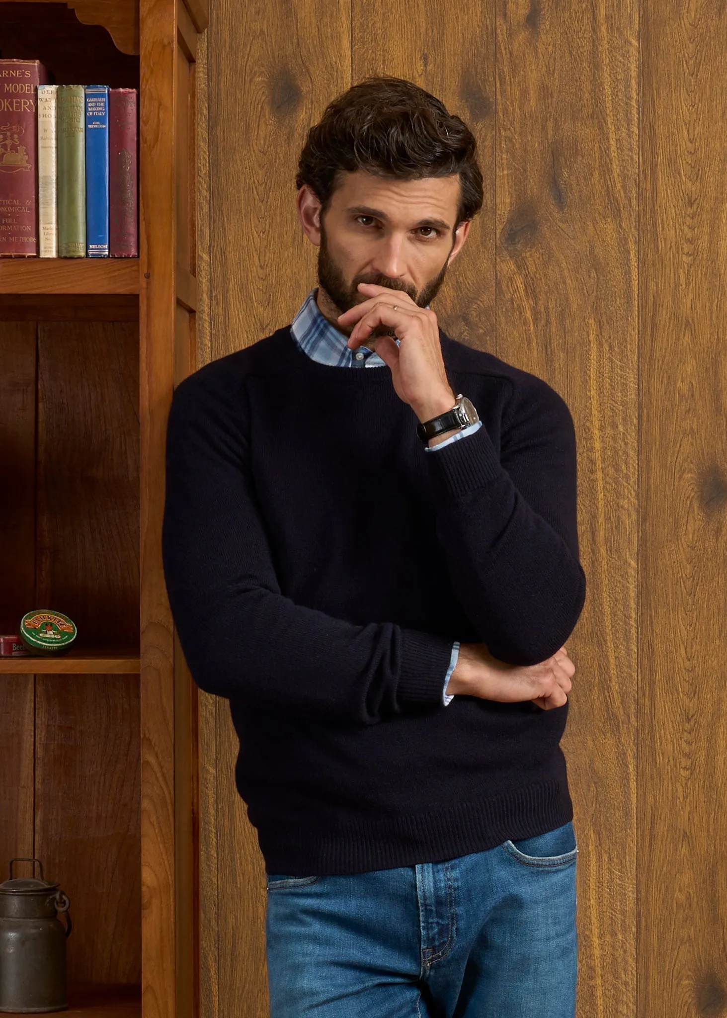 Lenzie Men's Lambswool Jumper In Navy Jumper - Regular Fit