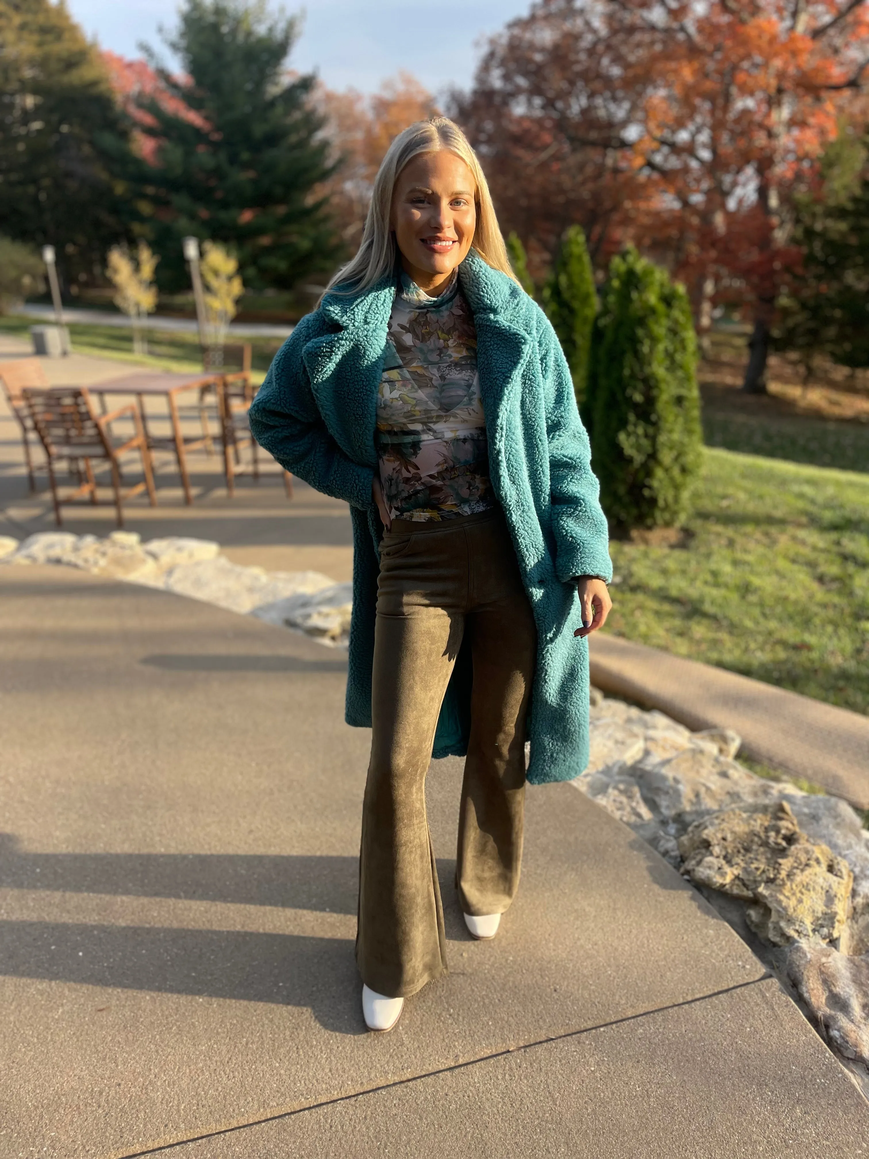 Light Olive Suede Flared Pants