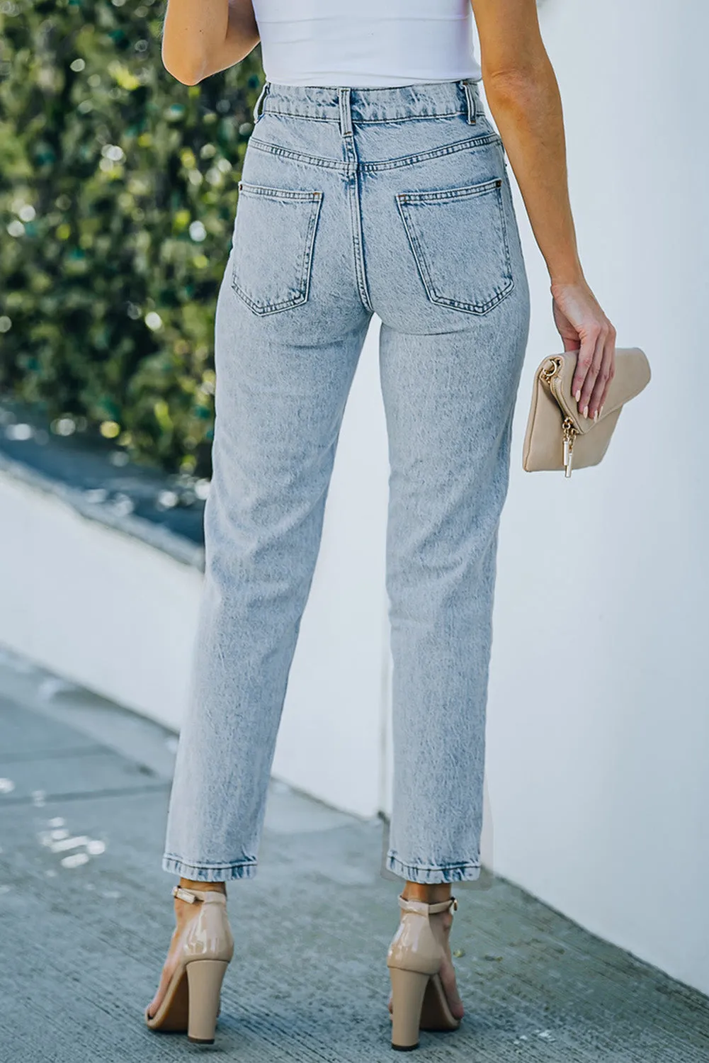 Light Washed Straight Leg Ankle Jeans
