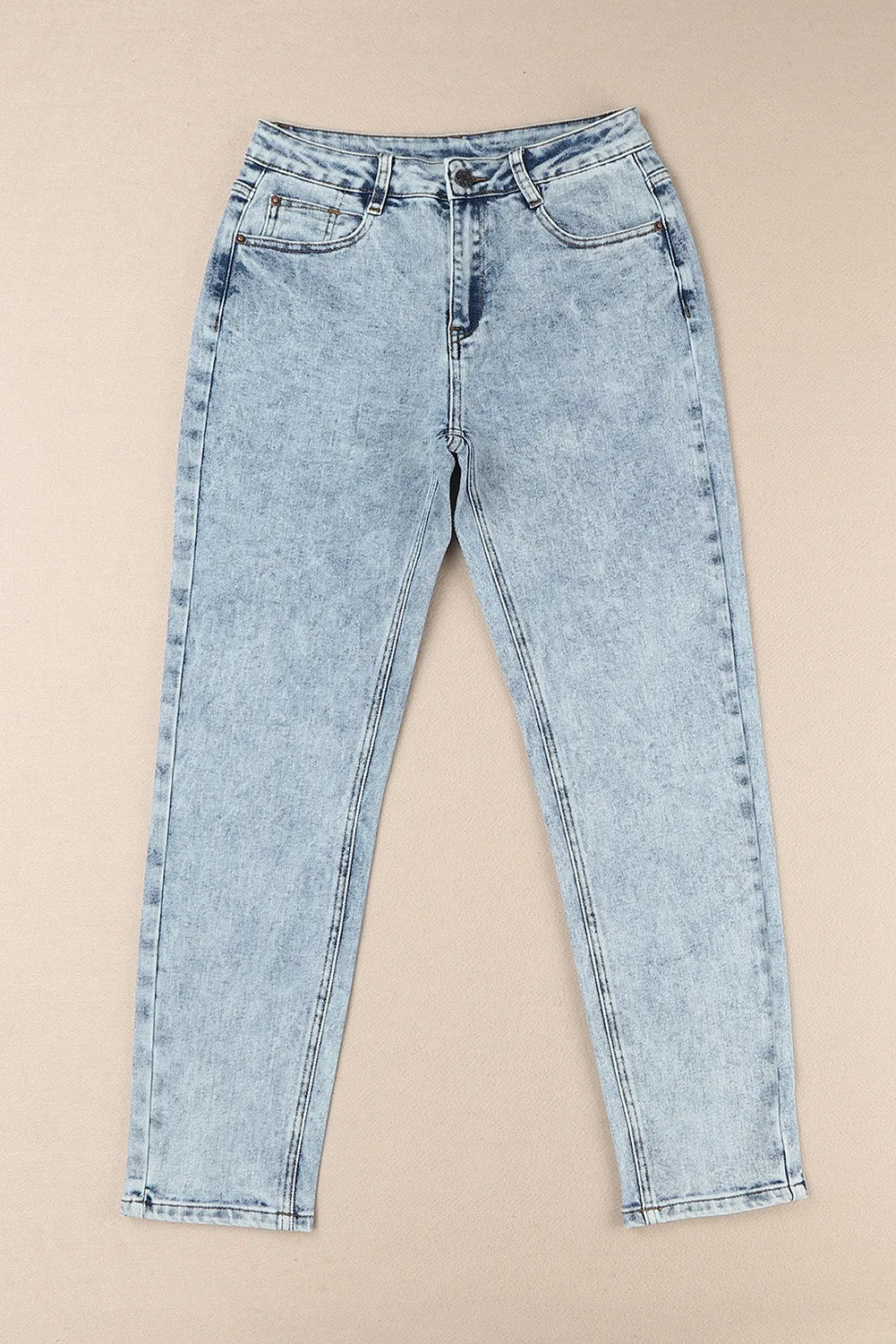 Light Washed Straight Leg Ankle Jeans
