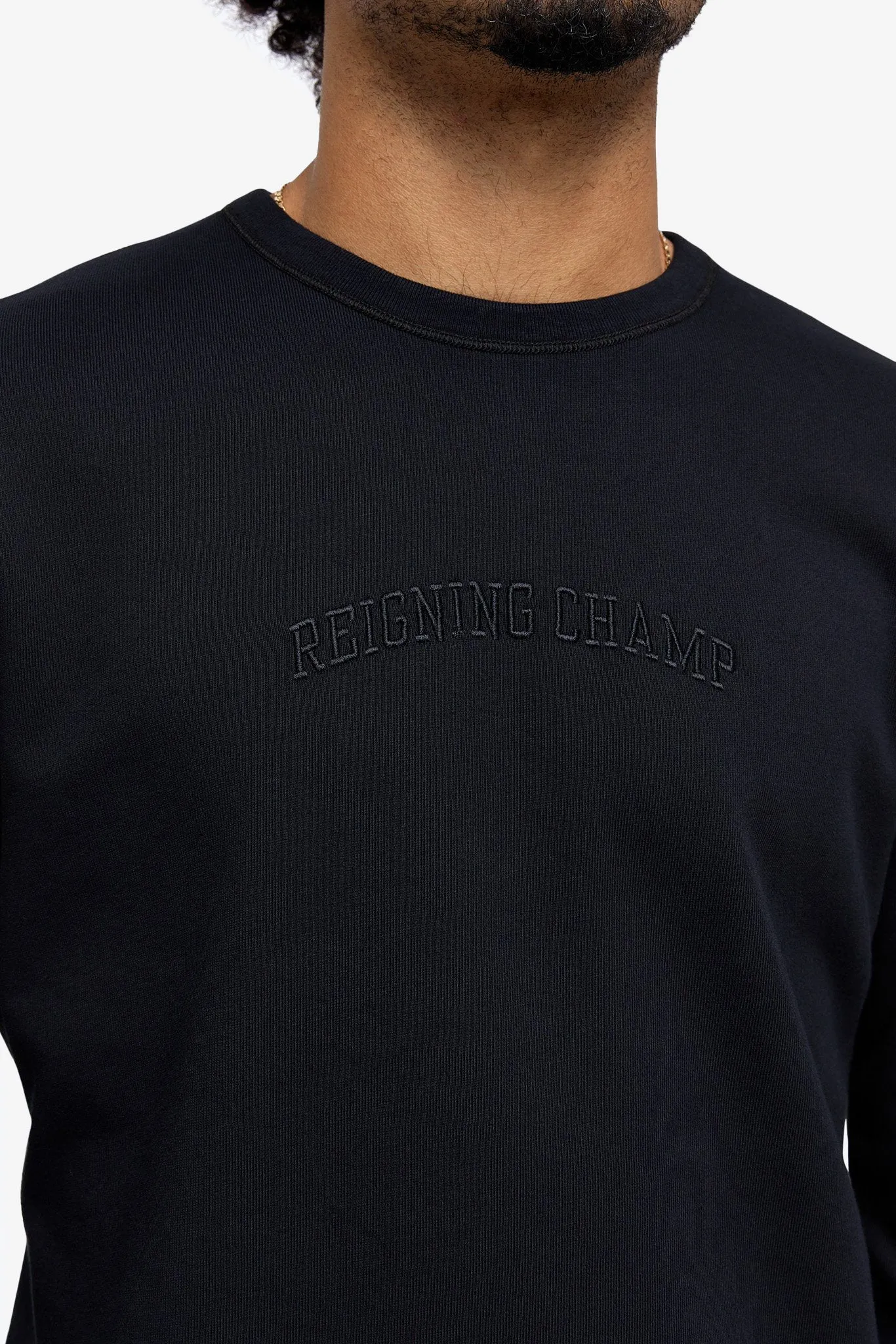 Lightweight Terry Embroidered Crewneck - Black