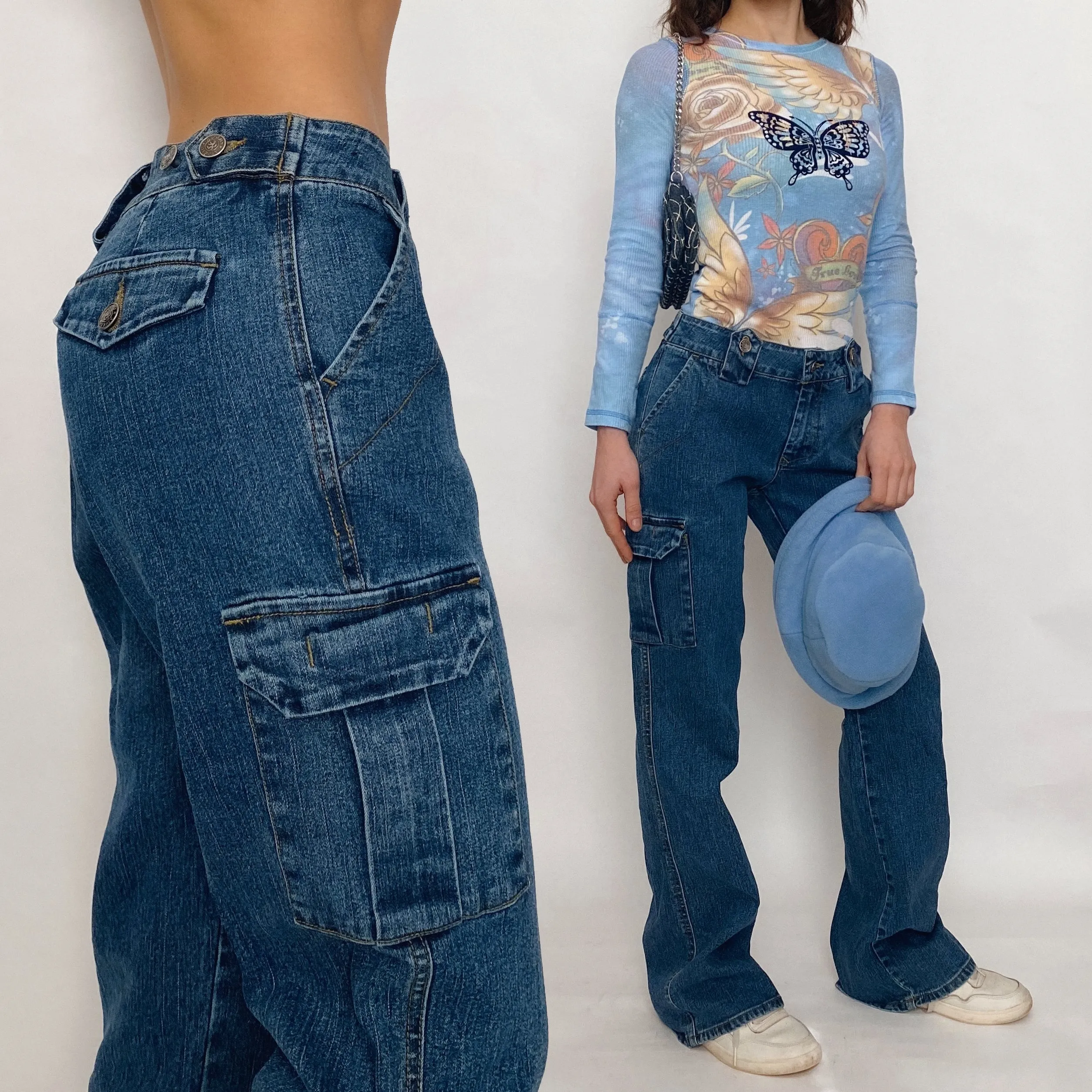 linen denim cargos - size 6