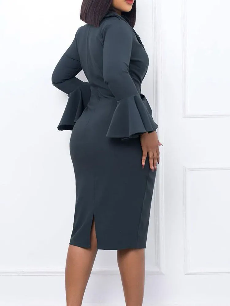 Long Sleeves Flower Patchwork Midi Dresses