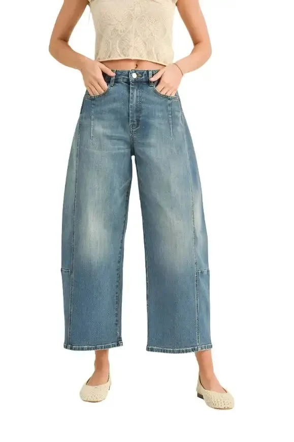 Loose Cropped Barrel Jeans