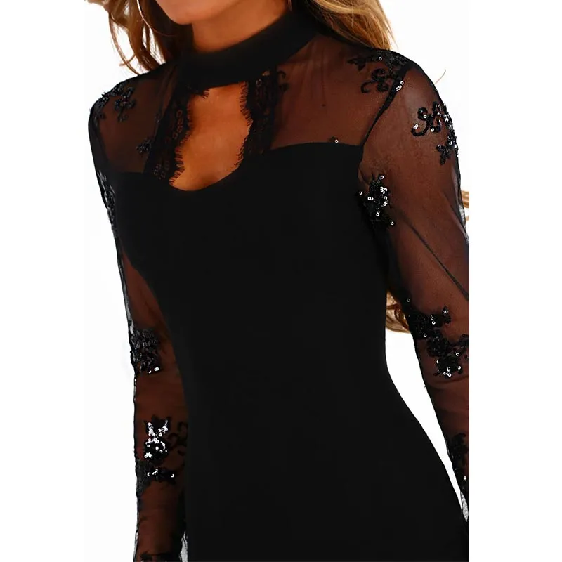 Love Spell Black Sequin Long Sleeve Bodycon Midi Dress #Midi Dress #Black