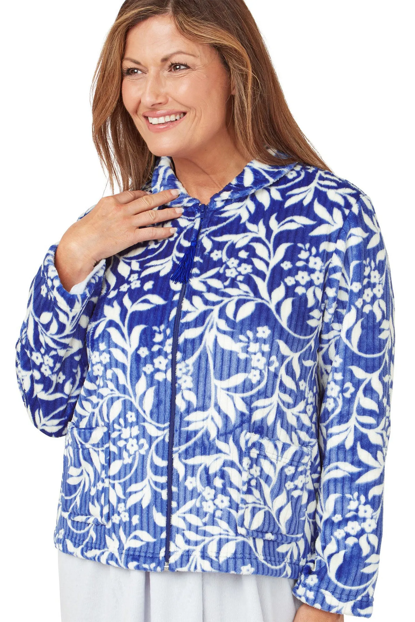 Marlon Bed Jacket Dusky Blue Floral Fleece Zipper MA42443
