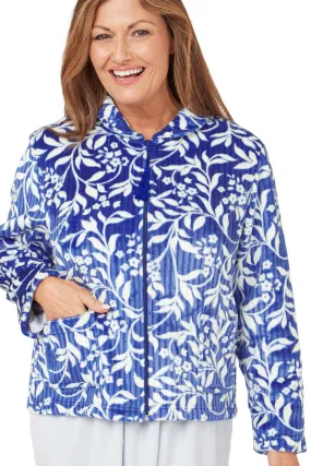 Marlon Bed Jacket Dusky Blue Floral Fleece Zipper MA42443