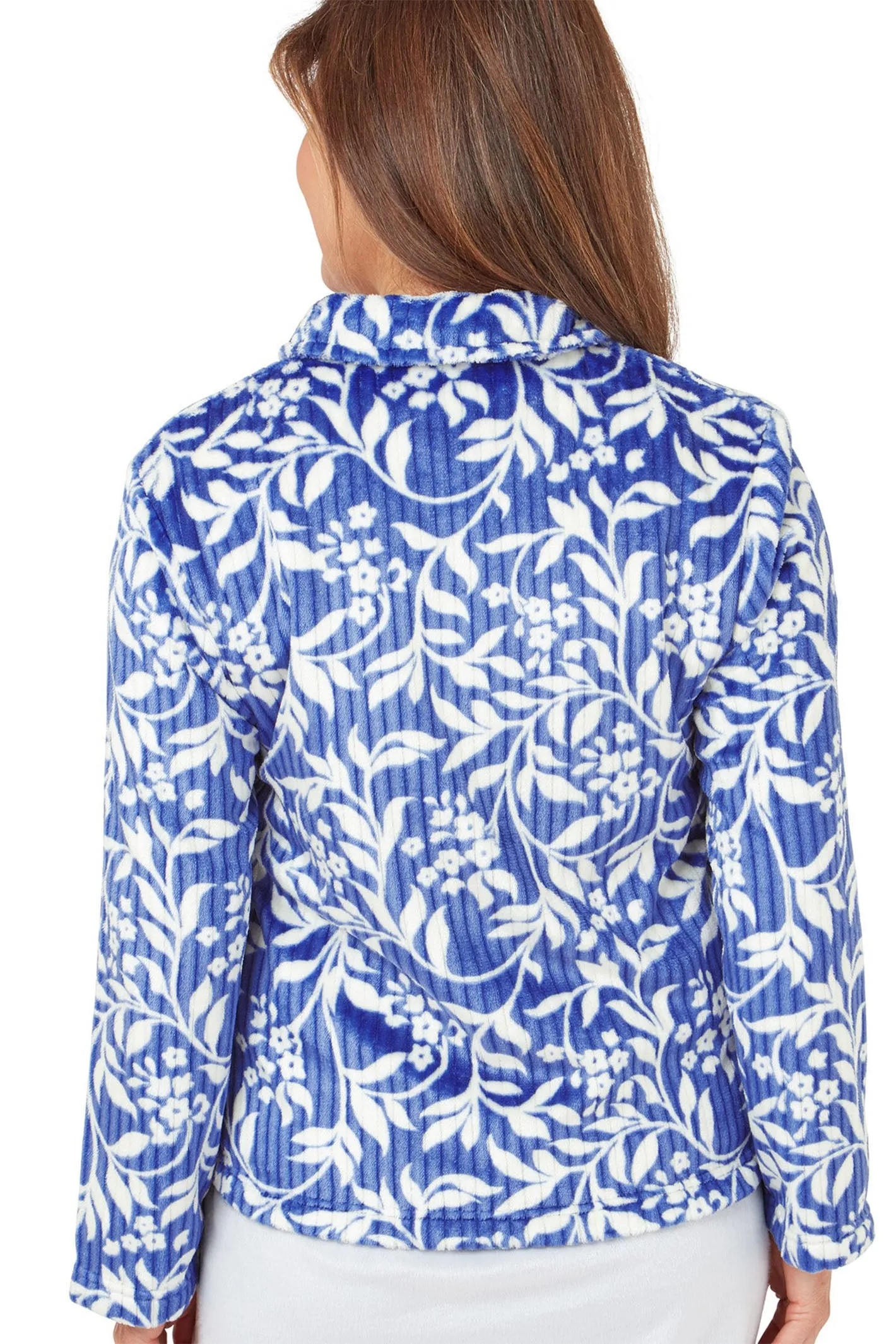 Marlon Bed Jacket Dusky Blue Floral Fleece Zipper MA42443