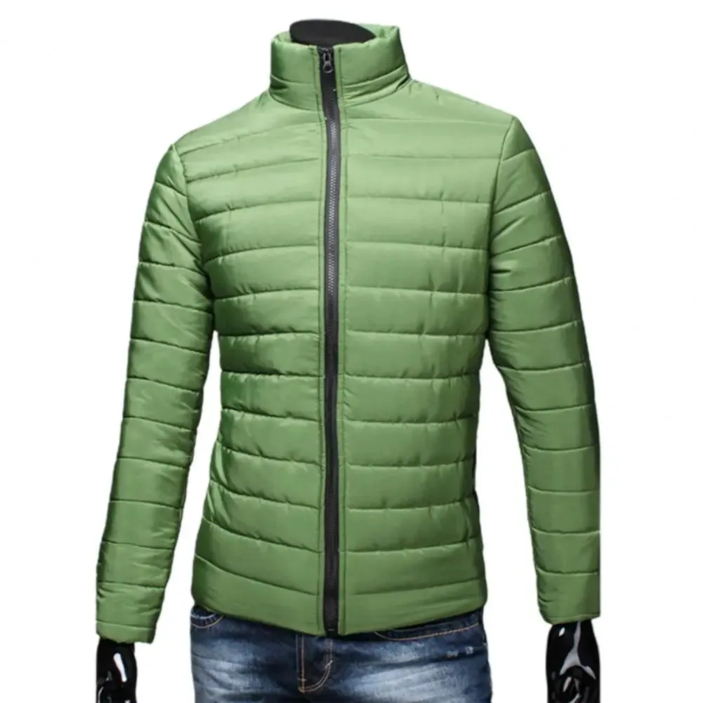 Men’s Stand Collar Winter Puffer Jacket – Lightweight Windproof Down Coat with Pockets