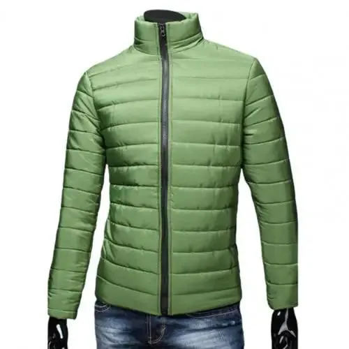 Men’s Stand Collar Winter Puffer Jacket – Lightweight Windproof Down Coat with Pockets