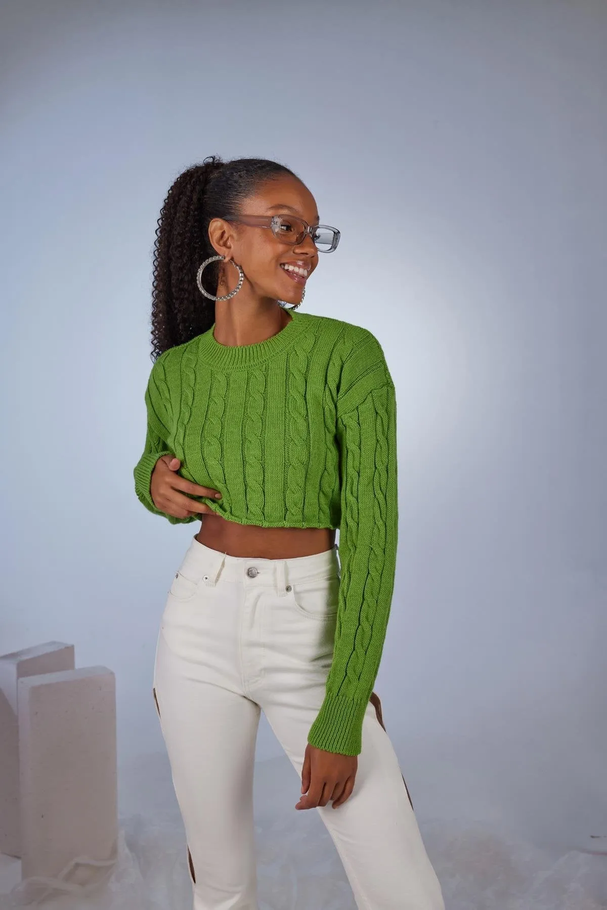 Merit Crew Neck Crop Sweater Green