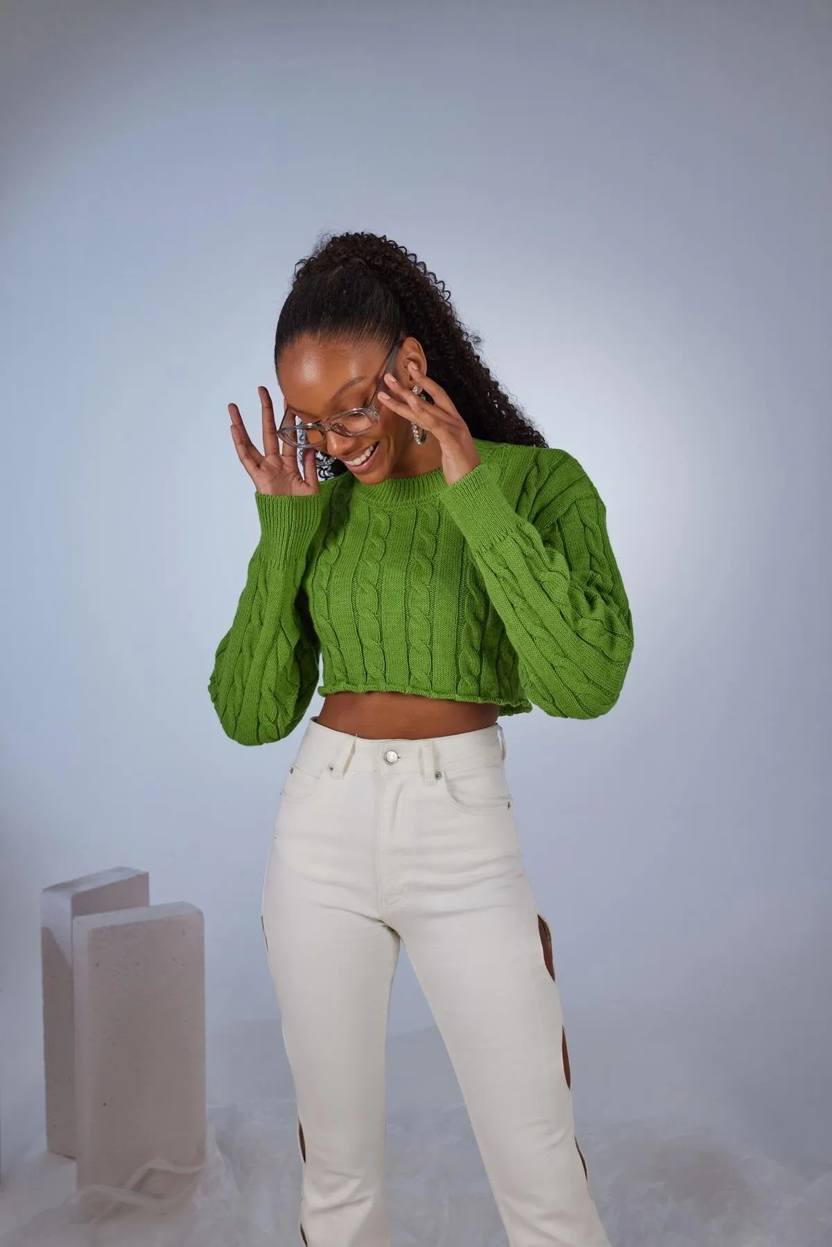 Merit Crew Neck Crop Sweater Green